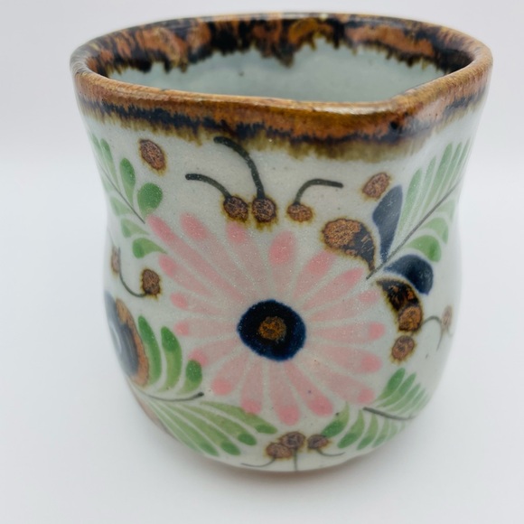 Ken Edwards Pottery Creamer/Pitcher 3.3” Tall Pink Flower El Palomar Mexico - Picture 2 of 9